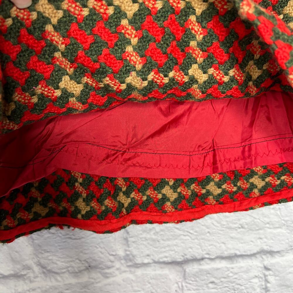 Vintage Handmade 2 Piece Outfit Pencil Skirt Cropped Vest Red Green Tweed M/L - Picture 9 of 10